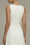 White Round Neck Sleeveless A Line Engagement Dress