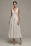 Lace Ivory V-Neck A Line Engagement Dress