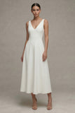 Satin White V-Neck Sleeveless A Line Engagement Dress