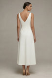 Satin White V-Neck Sleeveless A Line Engagement Dress