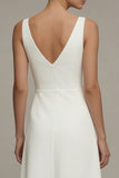 Satin White V-Neck Sleeveless A Line Engagement Dress