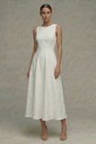 White Round Neck Jacquard A Line Engagement Dress