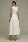 White Round Neck Jacquard A Line Engagement Dress
