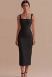 White Square Neck Satin Sheath Midi Engagement Dress