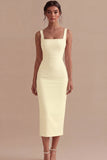 White Square Neck Satin Sheath Midi Engagement Dress