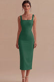 White Square Neck Satin Sheath Midi Engagement Dress