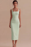 White Square Neck Satin Sheath Midi Engagement Dress