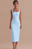 White Square Neck Satin Sheath Midi Engagement Dress