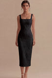 White Square Neck Jacquard Sheath Engagement Dress