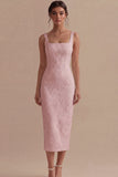 White Square Neck Jacquard Sheath Engagement Dress