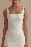 White Square Neck Jacquard Sheath Engagement Dress