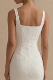White Square Neck Jacquard Sheath Engagement Dress