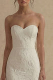 Strapless Jacquard White Mermaid Midi Engagement Dress