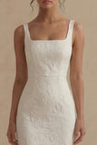 Square Neck Jacquard White Mermaid Midi Engagement Dress