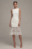 Bateau Neck Lace White Midi Engagement Dress