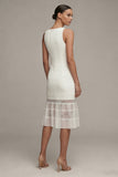 Bateau Neck Lace White Midi Engagement Dress