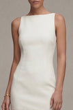 Bateau Neck Lace White Midi Engagement Dress