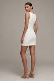 Bateau Neck Satin Bodycon Little White Dress