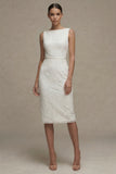 White Bodycon Bateau Neck Lace Midi Dress