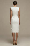 White Bodycon Bateau Neck Lace Midi Dress