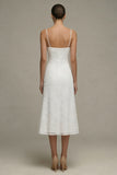 White Spaghetti Straps Lace A Line Midi Engagement Dress