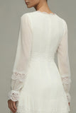White A Line V-Neck Ruffled Midi Dress with Lace