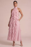 Dusty Rose Halter Ruffled Floral Maxi Dress