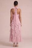 Dusty Rose Halter Ruffled Floral Maxi Dress