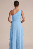 Navy One Shoulder A Line Long Wedding Guest Dress with 3D Flower