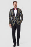 Black 2-piece Shawl Lapel One Button Jacquard Men's Prom Suits