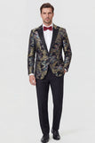 Red 2-piece Peaked Lapel One Button Jacquard Men's Prom Suits