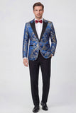 Red 2-piece Peaked Lapel One Button Jacquard Men's Prom Suits