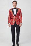 Red 2-piece Peaked Lapel One Button Jacquard Men's Prom Suits