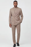 Beige Double Breasted 2-piece Men's Formal Suits