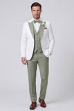 3 Piece Peak Lapel Sage One Button Men's Wedding Suits