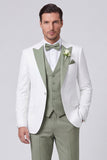 3 Piece Peak Lapel Sage One Button Men's Wedding Suits