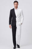 Black and White Notched Lapel Single Breasted Men's Formal Suits