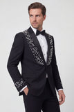 Sparkly Black 2-piece One Button Shawl Lapel Men's Wedding Suits