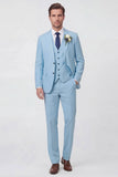Blue Notched Lapel Single Breasted Men's Wedding Suits