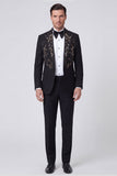 Black One Button Peaked Lapel Beaded Men's Blazer