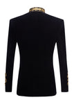 Black High Stand Collar Single Breasted Gold Cord Braided Military Jacket
