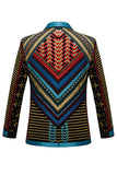 Green Open Front Geometric Embroidered Men's Blazer