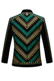Green Open Front Geometric Embroidered Men's Blazer
