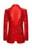 Gold Shawl Lapel One Button Sequined Men's Blazer