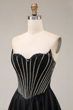 Satin A-Line Black Sweetheart Corset Long Prom Dress