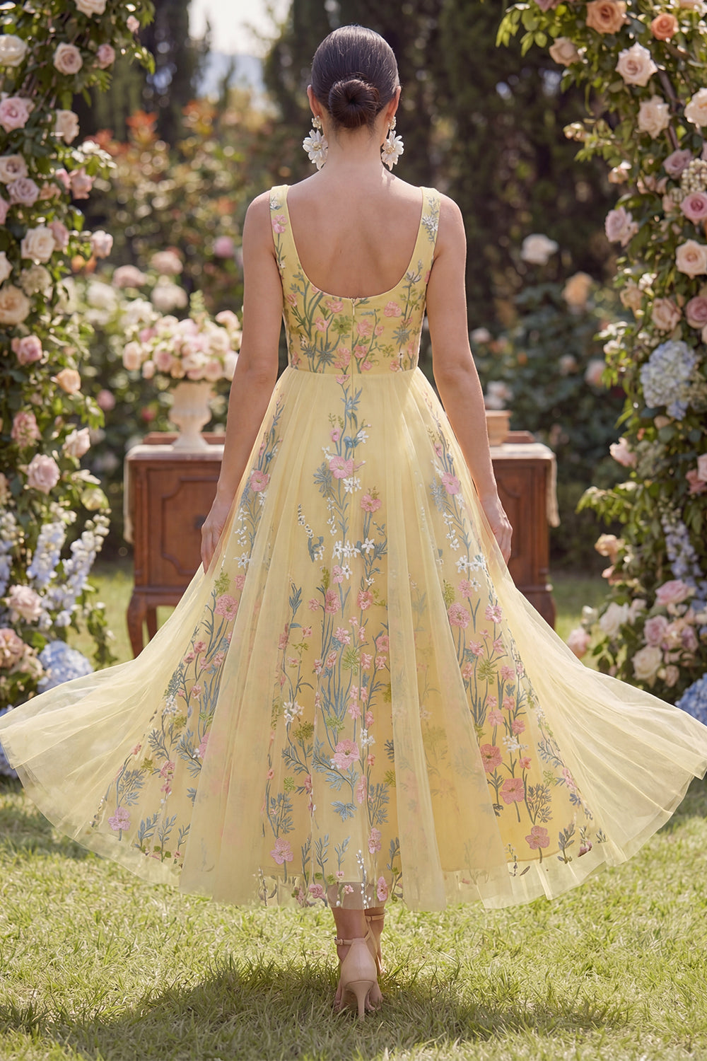 yellow wedding guest dress midi Midi Wedding-Guest Slip Dress CLBD103 Yellow / XSmall