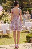 Lilac A Line Tulle Embroidered V-Neck Mini Floral Dress