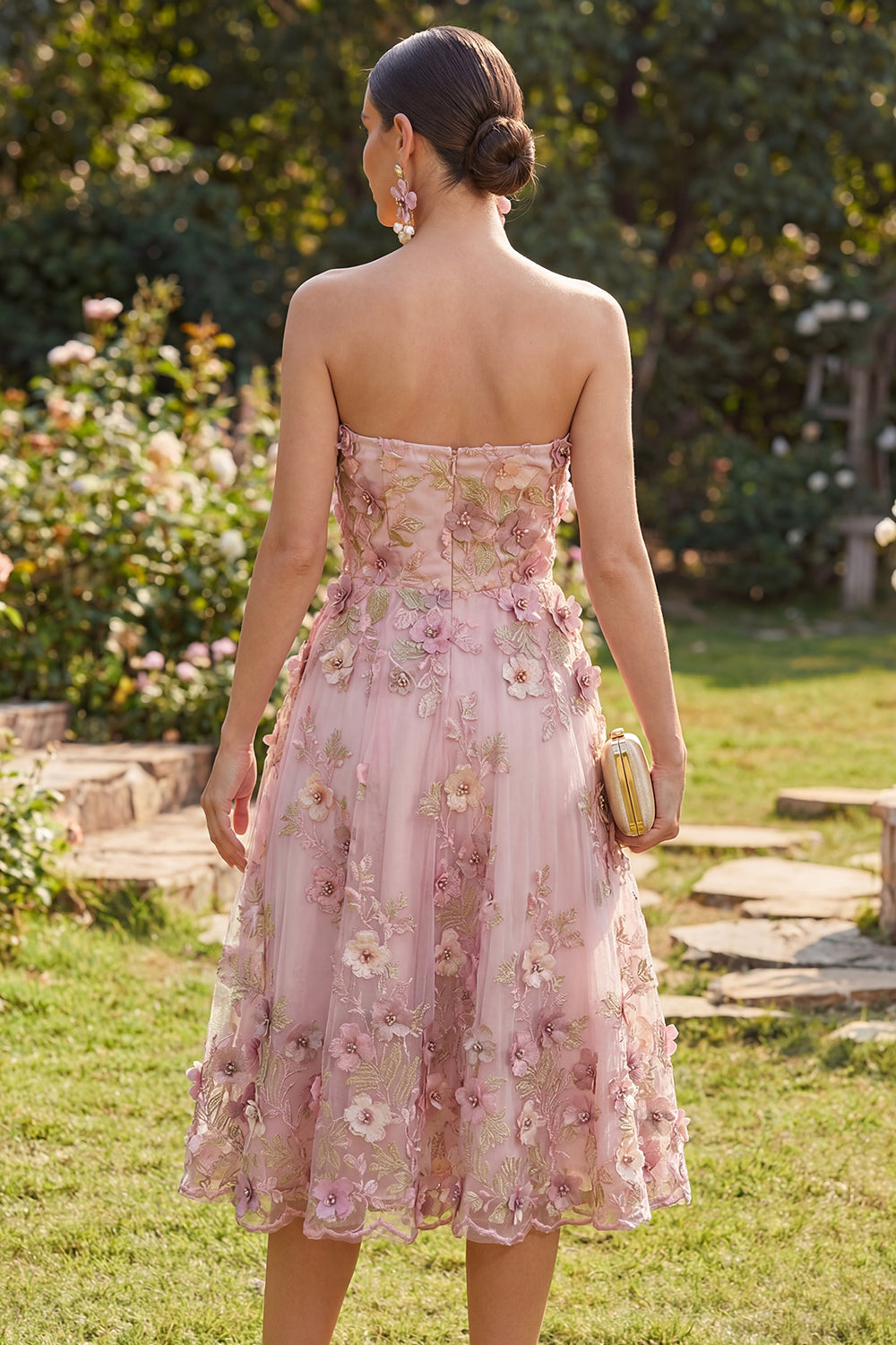 tulle a line midi dress Hutch Corene Strapless Floral Tulle A-Line Midi Dress