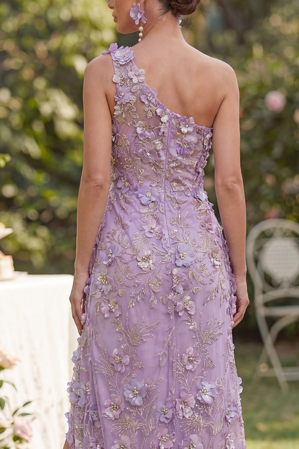 lilac floral bridesmaid dress Zapaka Women Mermaid Floral Dress with Slit Lilac One Shoulder Ruched Tulle Beaded Appliqued Long Wedding Guest Dress, Lilac / US22W