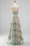 Dusty Sage Corset High Low A-Line Strapless Pearls Long Wedding Guest Dress with Appliques